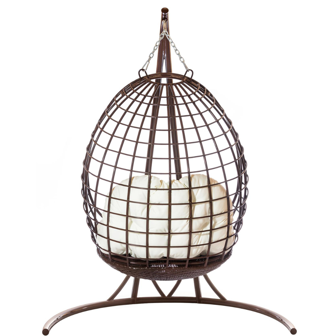 Designové závěsné křeslo se stojanem LISA Terico — velké houpací křeslo ve tvaru vajíčka. Hnědé